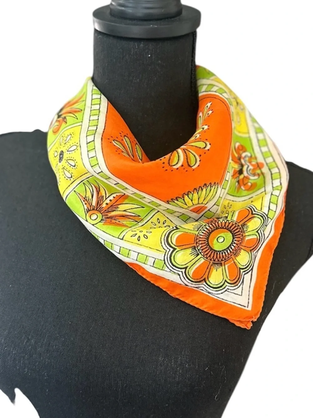 Floral Orange & Lime Square Scarf - Stylish Pure Silk Women’s Neck Wrap